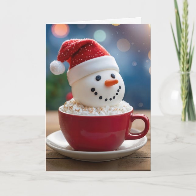 Cartão Christmas Snowman In Hot Cocoa (Frente)