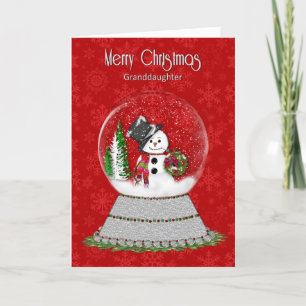 Cartão Christmas Snowman Snow-Globe, Granddaughter
