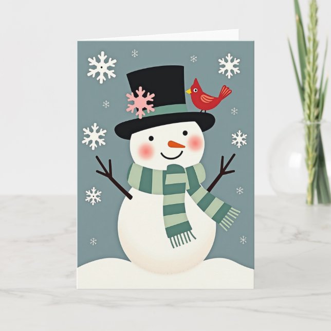 Cartão Christmas Snowman With Cardinal (Frente)