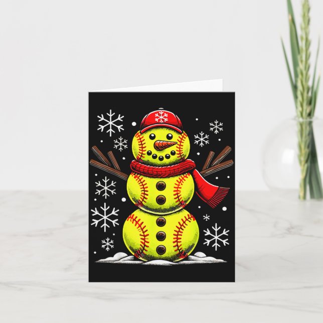 Cartão Christmas Softball Snowman Girls, Softball Christm (Frente)