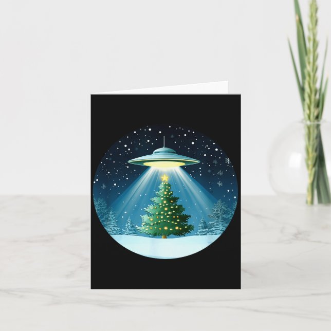 Cartão Christmas Tree Beamed By Ufo For Interstellar Holi (Frente)