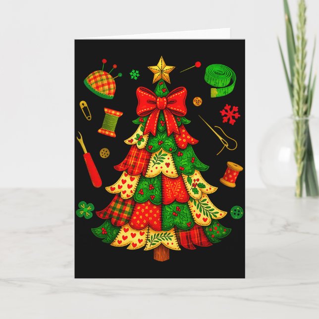 Cartão Christmas Tree Patchwork Quilting Quilter Sewing L (Frente)