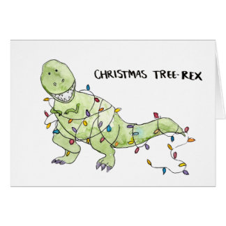 Cartão Christmas Tree-Rex Funny Christmas Watercolor Card