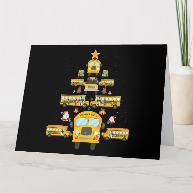 Cartão Christmas Tree School Bus Funny Driver Xmas Gift (Frente)