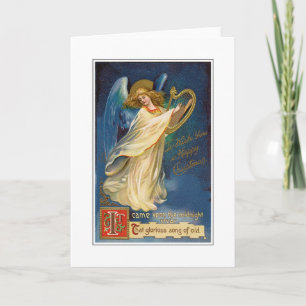 Cartão Christmas Vintage Angel With Harp Greeting Card