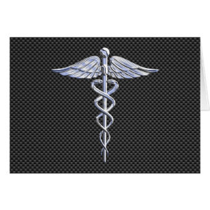 Cartão Chrome Caduceus Símbolo médico Fibra de Carbono 