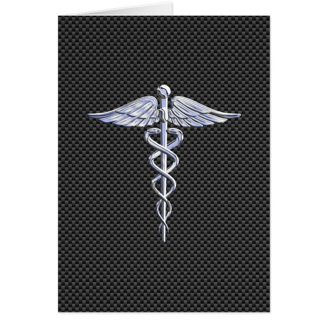 Cartão Chrome Caduceus Símbolo médico Fibra de Carbono Pr (Frente)