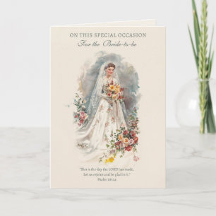 Cartão Chuva de Noiva Católica Vintage Floral Cruz Terço