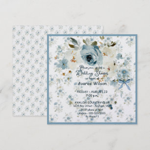 Cartão Chuva de Presentes de Casamento em Floral Azul