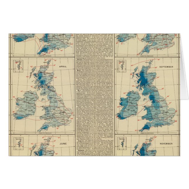 Cartão Chuva, temperatura, Ilhas Britânicas (Frente Horizontal)