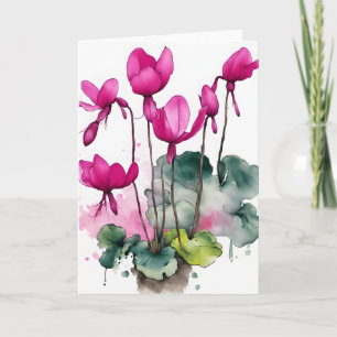 Cartão Ciclamen - Flores aquarela
