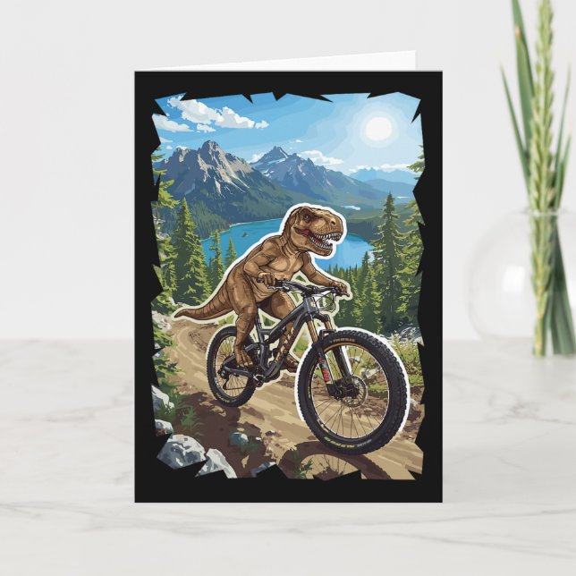 Cartão Ciclismo de Montanha Dinossauro Através da Trilha  (Frente)