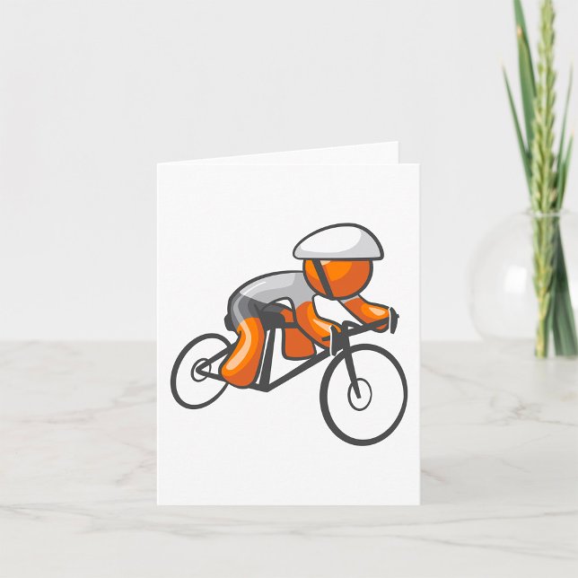 Cartão Ciclista de Figura de Pau Laranja Correndo Bicicle (Criador carregado)