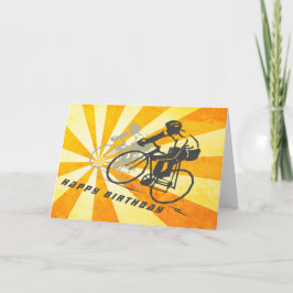 Cartão Ciclistas de Estradas com Bicicleta Retro Sunburst