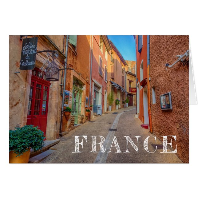 Cartão Cidade Colorida Francesa na Encosta da Colina (Frente Horizontal)