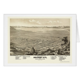 Cartão Cidade de Brigham, mapa panorâmico de UT - 1875