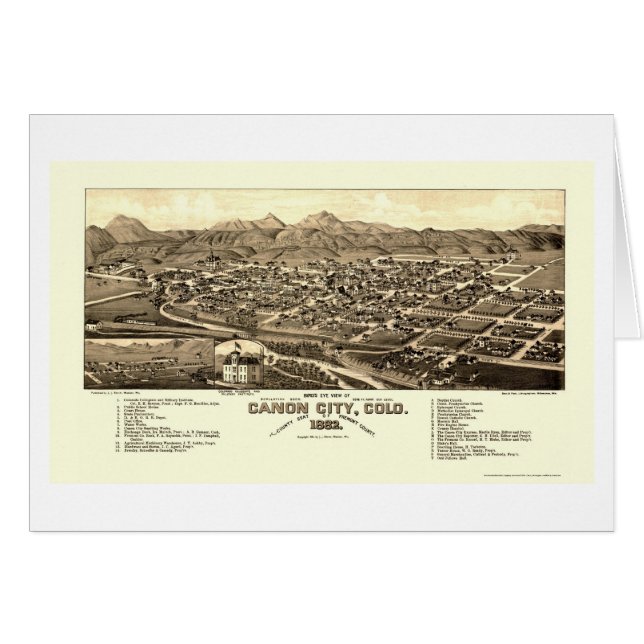 Cartão Cidade de Canon, mapa panorâmico do CO - 1882 (Frente Horizontal)