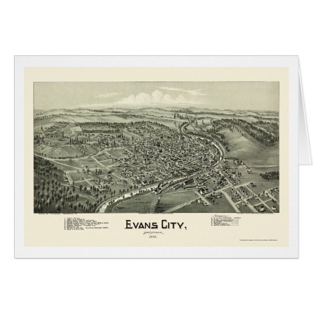 Cartão Cidade de Evans, mapa panorâmico do PA - 1900 (Frente Horizontal)