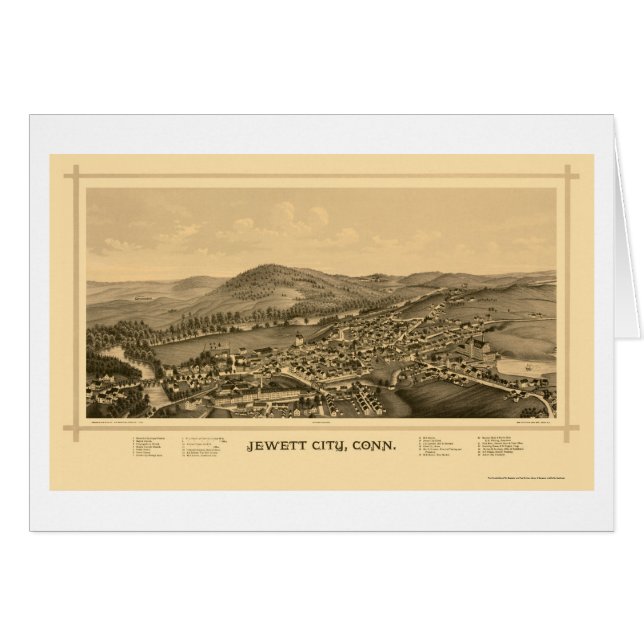 Cartão Cidade de Jewett, mapa panorâmico do CT - 1889 (Frente Horizontal)
