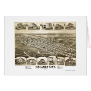 Cartão Cidade de Mahanoy, mapa panorâmico do PA - 1889
