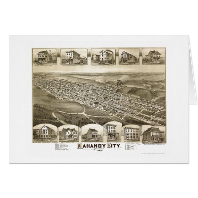Cartão Cidade de Mahanoy, mapa panorâmico do PA - 1889 (Frente Horizontal)