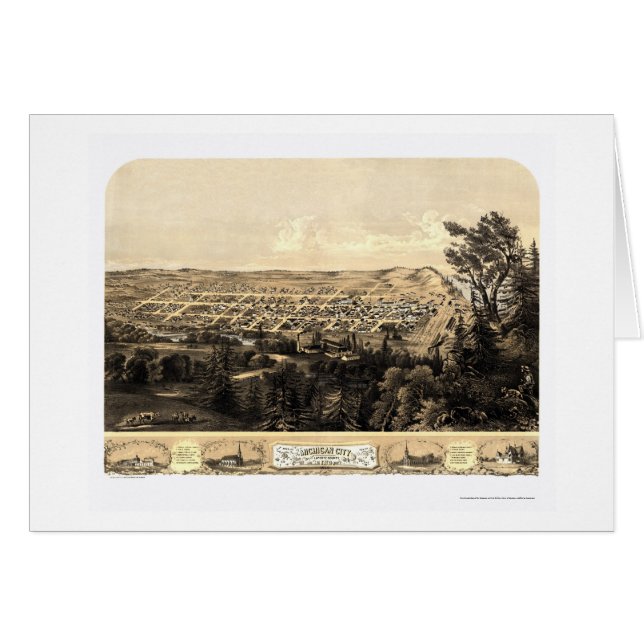 Cartão Cidade de Michigan, no mapa panorâmico - 1869a (Frente Horizontal)