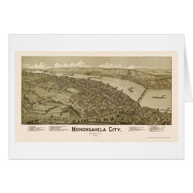 Cartão Cidade de Monogahela, mapa panorâmico do PA - 1902 (Frente Horizontal)