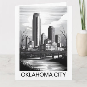 Cartão Cidade de Oklahoma Oklahoma Silhueta Urbana Xilogr