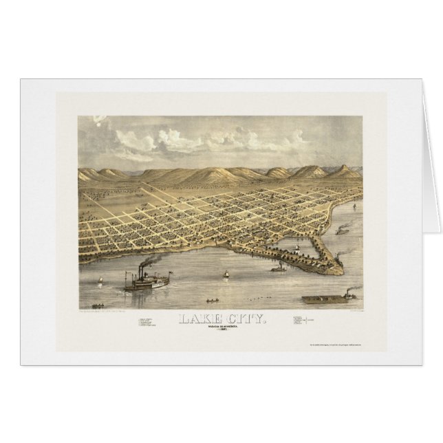 Cartão Cidade do lago, mapa panorâmico do manganês - 1867 (Frente Horizontal)