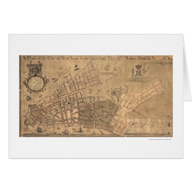 Cartão Cidade do mapa 1755 de New York (Frente Horizontal)