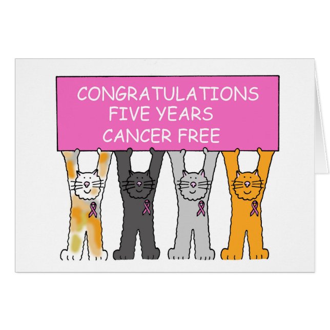 Cartão Cinco anos de cancer livram felicitações (Frente Horizontal)