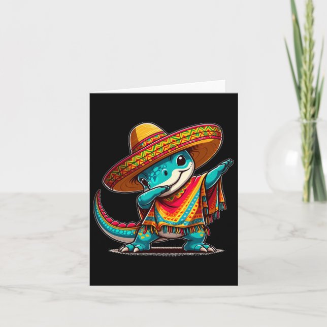 Cartão Cinco De Mayo Dinosaur Dabbing Mexicano Fiesta 5 D (Frente)