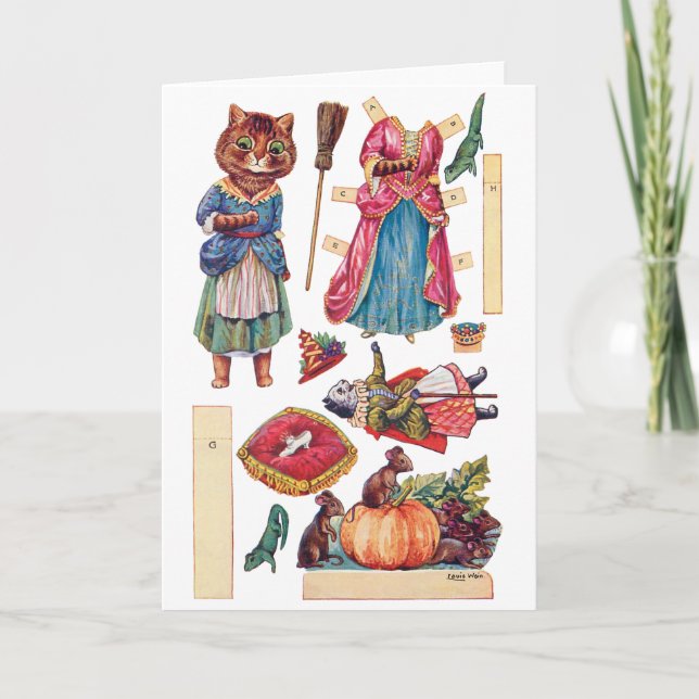 Cartão Cinderela, Boneca de Papel, Louis Wain (Frente)