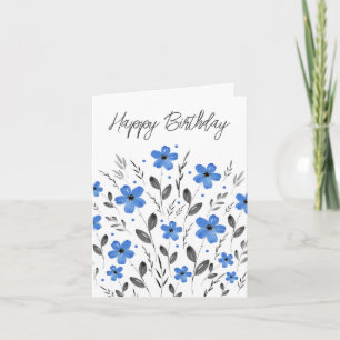 Cartão Cinza Azul Cinco Motif Frio De Aquarela Petal