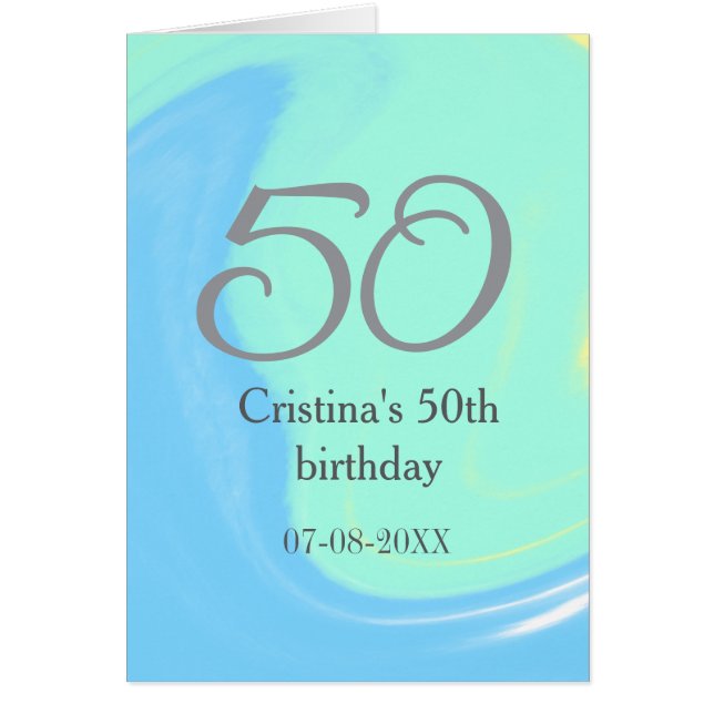 Cartão Cinza azul verde data de adição do nome do anivers (Frente)