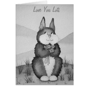 Cartão cinza bonitinha sorrindo com flores, amor