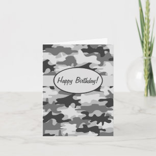 Cartão Cinza Camo Camouflage Feliz Aniversário Personaliz
