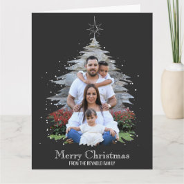 Cartão Cinza de fotos da árvore de Natal Trendy Merry Sil