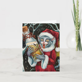 Cartão Cinza de Natal Adorável, Fada de Gato