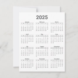 Cartão Cinza e Branco 2025 - Calendário geral