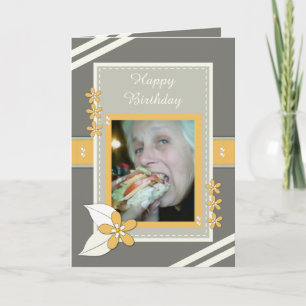 Cartão Cinza e laranja com flores e fotos