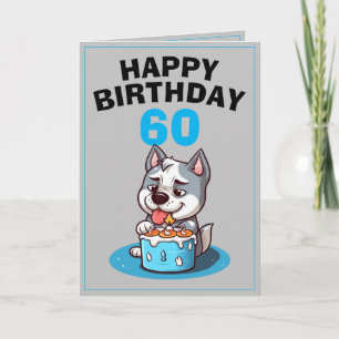 Cartão Cinza e Rouco azul Marido 60º aniversário