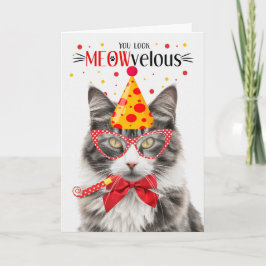 Cartão Cinza e Tabby Branco Cat MEOWveloz Aniversário