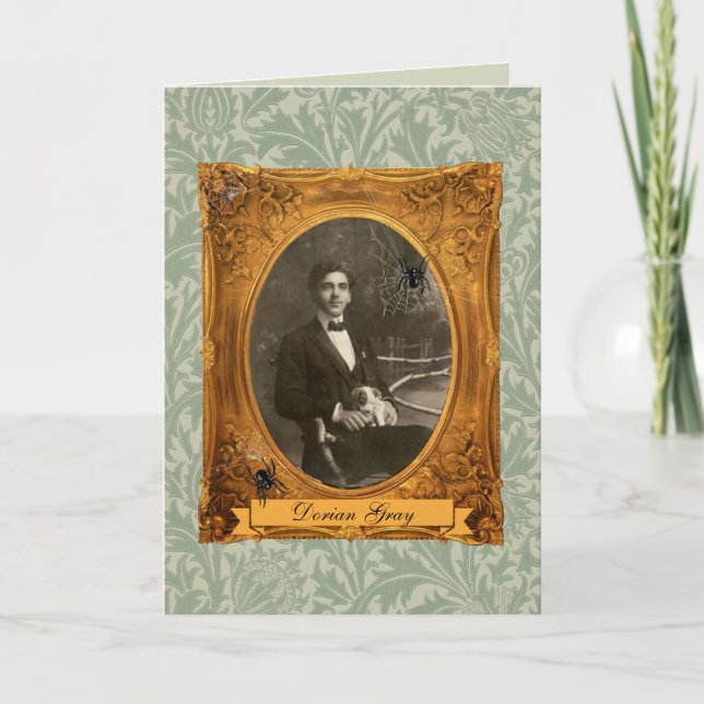 Cartão Cinza Engraçado Dorian Halloween - Dia de Aniversá (Frente)