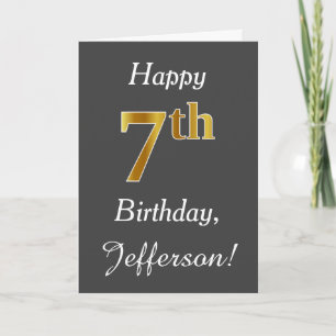 Cartão Cinza, Faux Dourado Birthday + nome personalizado