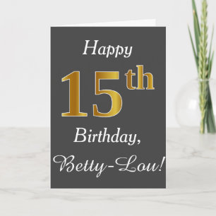 Cartão Cinza, Faux Dourado Birthday + nome personalizado