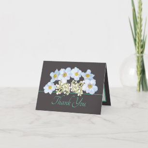 Cartão Cinza Mint Chic Anemone Orchid Buquê Obrigado