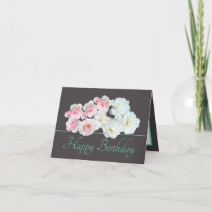 Cartão Cinza Mint Chic Buquê Rosas Brancas Rosa Brancas A