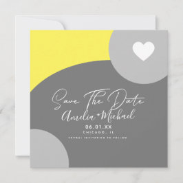 Cartão Cinza Orgânica Arch Moderno Amarelo Salve a Data