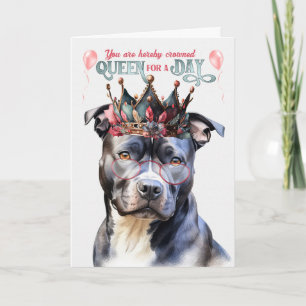 Cartão Cinza Pit Dog Queen por um dia de aniversário engr
